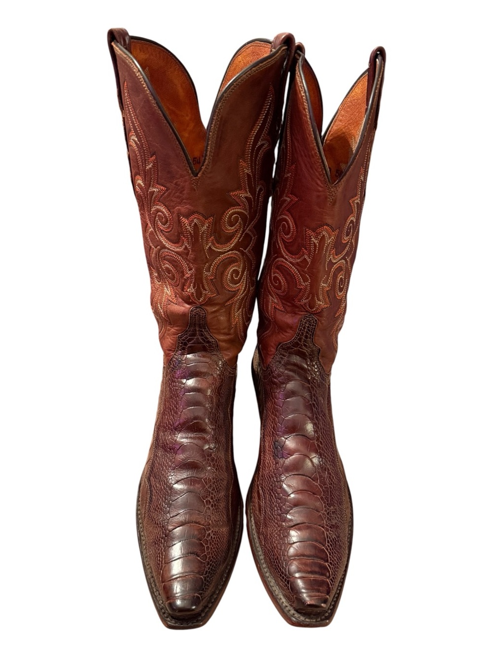Lucchese 1883 Women's Ostrich Leg Cowboy Boots N4064 54 Brown Size 9B Exotic - Picture 2 of 15